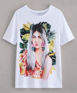 Figure And Tropical Print T-Shirt EL01