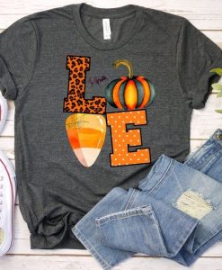 Fall Love Shirt Candy Corn Pumpkins Leopard T-Shirt AL28AG2