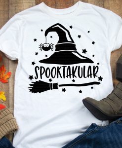 Spooktacular Witch Broom Hat T-Shirt AL